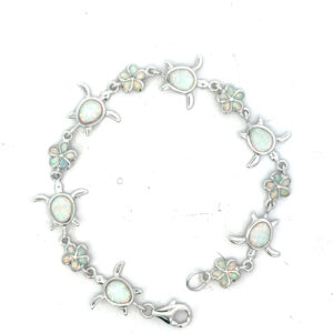 sterling silver created white opal flower and turtle bracelet
