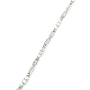 10kt white gold threes stone diamond tennis bracelet D tw 1.50cts SI clarity, near colorless H/I color with foldover safety