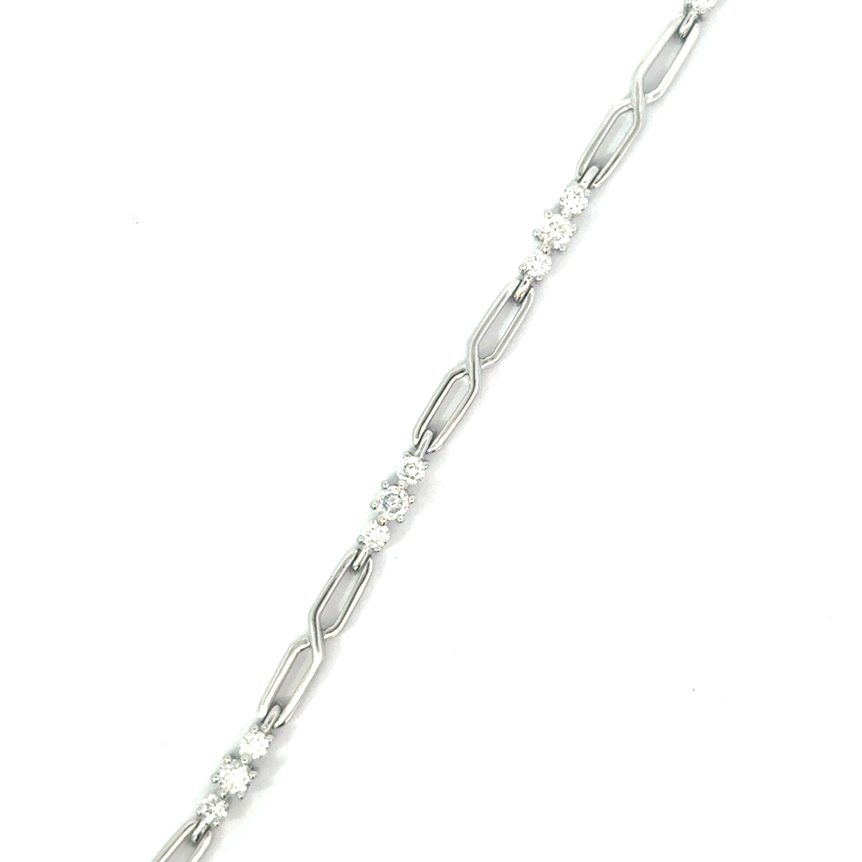 ee .jpg 10kt white gold threes stone diamond tennis bracelet D tw 1.50cts SI clarity, near colorless H/I color with foldover safety