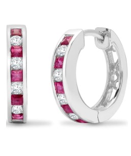 18kt white gold diamond and ruby huggie earring tw ruby 0.25 ct tdw 0.25 ct SI, H
