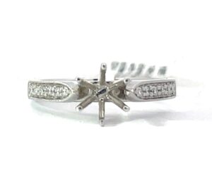 14kt white gold diamond semi mount with milgrain edge on sides tw 1/6ct SI1, G/H
