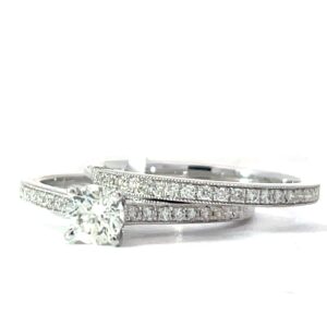 14kt white gold diamond bridal semi mount set with a milgain edge C tw 0.40cts tw 0.61cts SI, H/I color