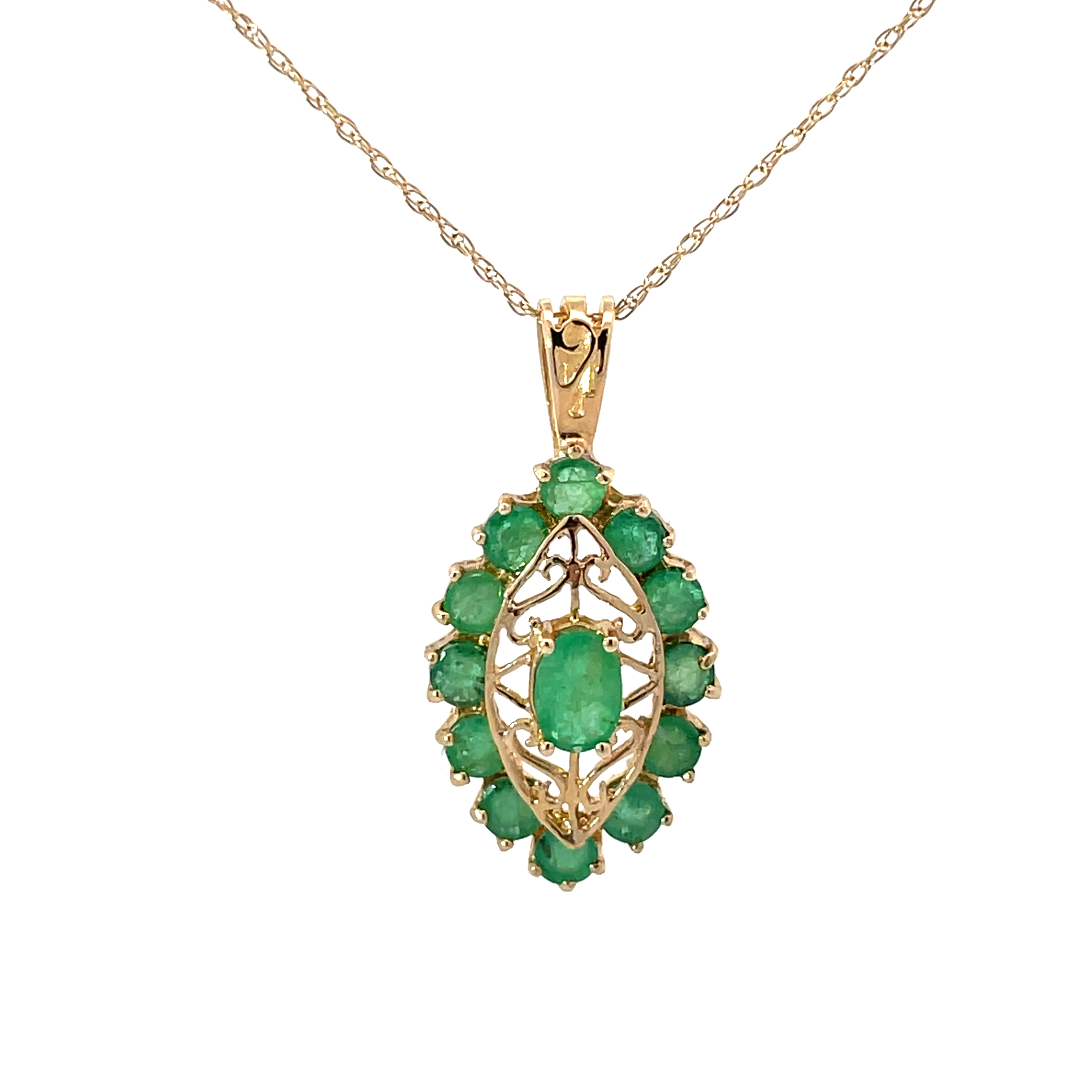 .jpeg 14kt yellow gold genuine emerald fashion necklace on 18" chain approximate 1.82cts