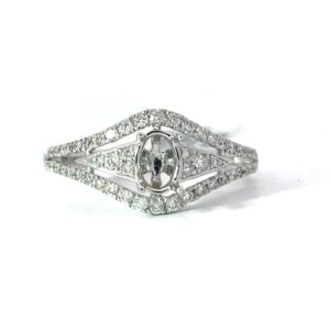 14kt white gold diamond split shank semi mount oval center tw 0.31cts VS2, G color