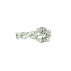 18kt white gold diamond twisted infinity halo semi mount D tw 0.49cts VS2 clarity, near colorless G color