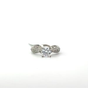 18kt white gold designer antique style semi mount Center CZ ring tw 0.41cts VS2/SI1 clarity, near colorless G color