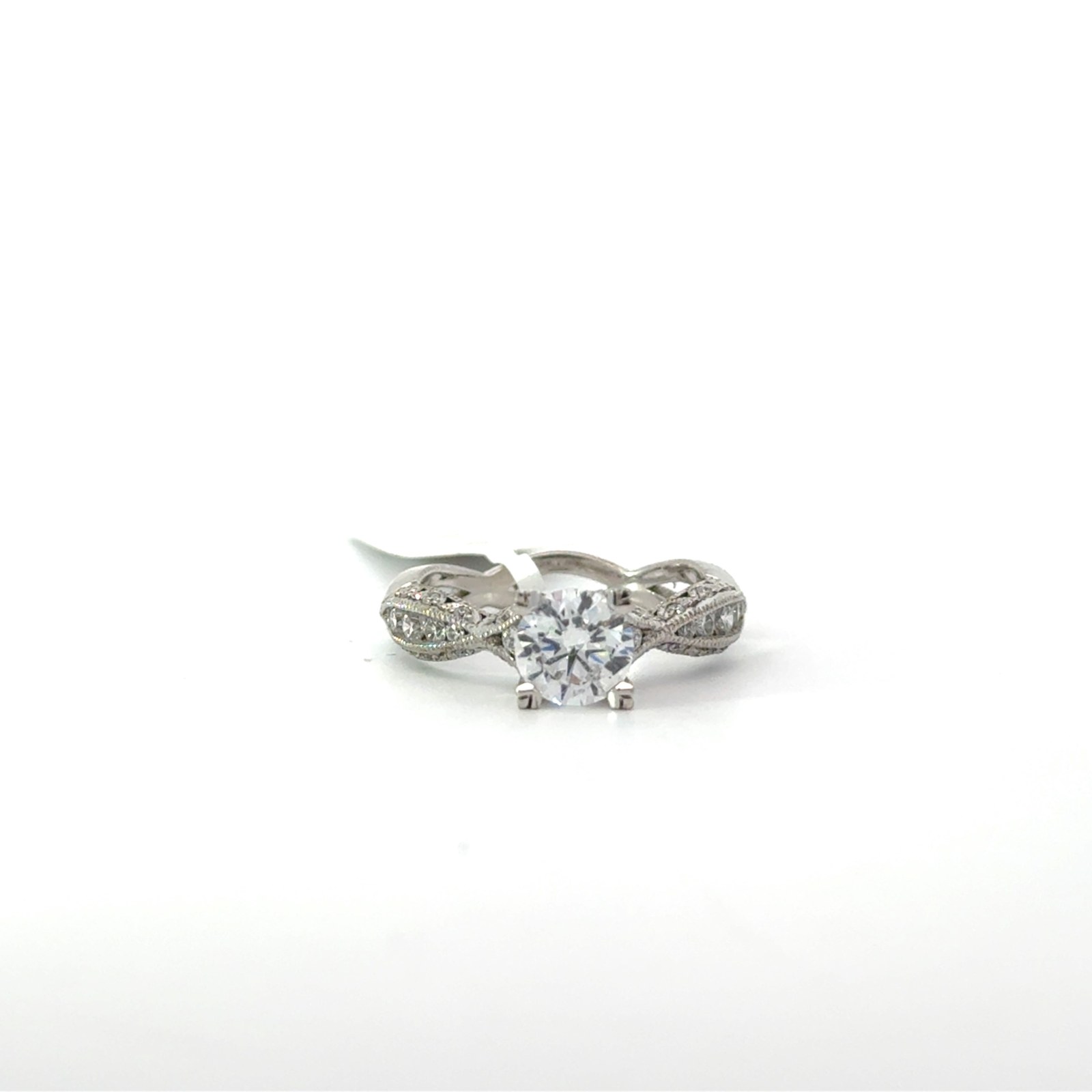.jpg 18kt white gold designer antique style semi mount Center CZ ring tw 0.41cts VS2/SI1 clarity, near colorless G color