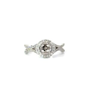 14kt white gold diamond halo semi mount D tw 0.37cts, VS2 clarity, colorlessF/G color with fancy diamond underbezel