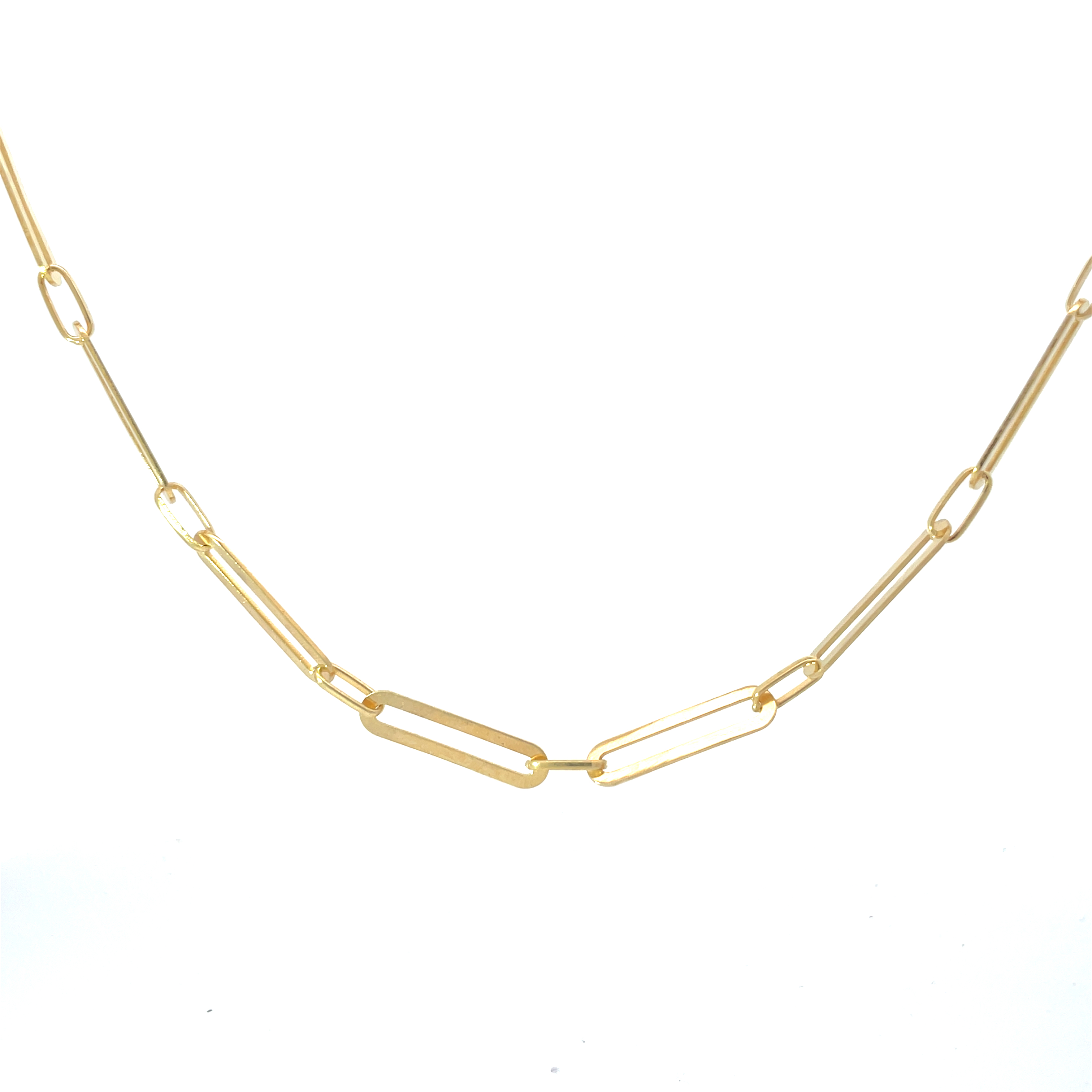 .jpg Sterling Silver gold plated flat paperclip chain with claw catch adjustable