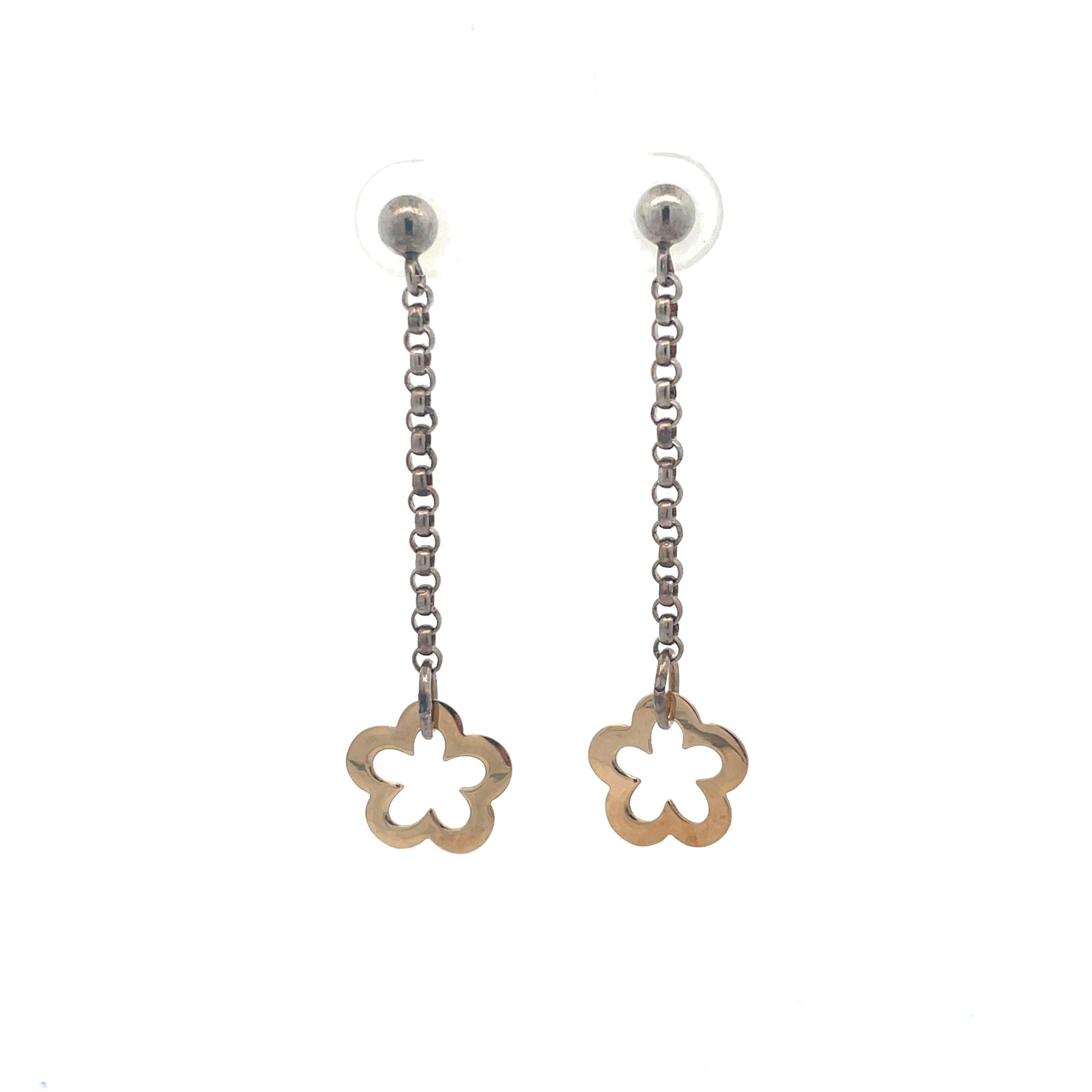 .jpg SS 14KT YG FLOWER DANGLE EARRINGS, FLOWER IN 14KT/ CHAIN IN S/S