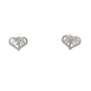 Sterling Silver heart cubic zirconia cluster stud earring