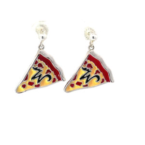 Sterling Silver Wildwood dangle enamel Pizza earrings