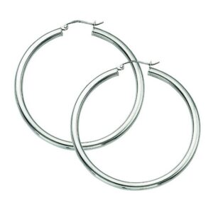 Sterling Silver rhodium plated 3mm by 40 shiny hoop earring