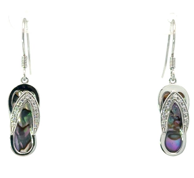 .jpg Sterling silver genuine abalone and cz dangle flip flop earrings on fish hooks