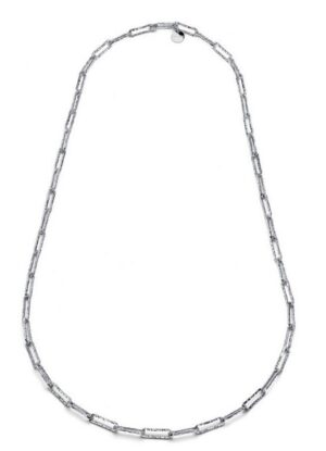 UNOAERRE Designer Bronze Rhodium Plated Textured Paperclip Necklace - Made in Italy 36"