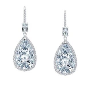 Sterling Siver platinum bonded lassire simulate dangle red carpet earrings tw 14.14cts