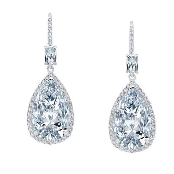 ECLP .jpg Sterling Siver platinum bonded lassire simulate dangle red carpet earrings tw 14.14cts