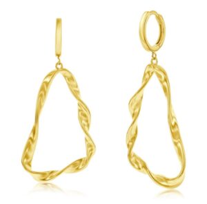 Sterling Silver gold plated twisted triangle dangle earring on huggie