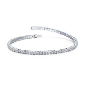 Sterling Silver platinum bonded flex bangle tennis bracelet with lassire simulted diamond tw 3.2cts 7.5"