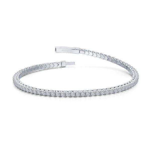 BCLP .jpg Sterling Silver platinum bonded flex bangle tennis bracelet with lassire simulted diamond tw 3.2cts 7.5"