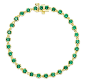 Sterling Silver gold plated simluated emerald bezel strand 6.8" tw 3.30cts