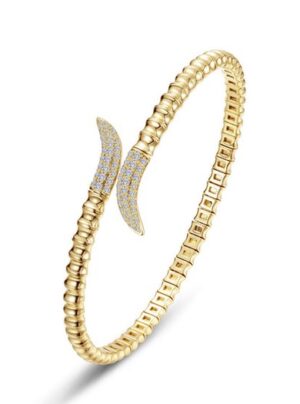 Sterling Silver Gold Plated Fluted Bypass Wrap Lassire Simulated Diamond Bangle Braclet 6.8" tw 0.69cts