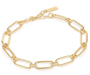 Sterling Silver gold plated cable connect chunky paperclip adjustable bracelet