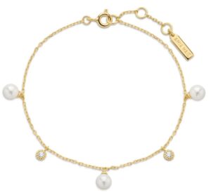 Sterling Silver gold plated pearl shell and sparkle drop station adjustable bracelet