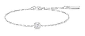 Sterling Silver rhodium plated modern bezel set solitaire cushion shape adjustable bracelet
