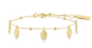 Sterling Silver gold plated leaf station dangle adjustable bracelet