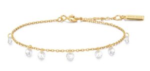 Sterling Silver gold plated cubic zirconia droplet station adjustable bracelet