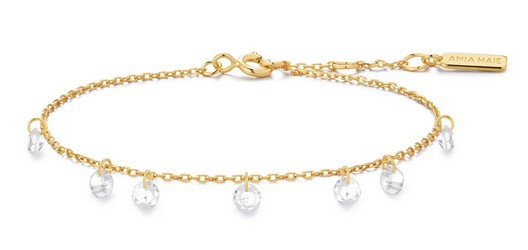 B G .jpg Sterling Silver gold plated cubic zirconia droplet station adjustable bracelet