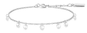 Sterling Silver rhodium plated cubic zirconia droplet station adjustable bracelet