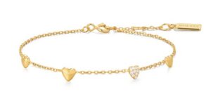 Sterling Silver gold plated pave puffed heart station adjustable bracelet