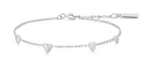 Sterling Silver rhodium plated pave puffed heart station adjustable bracelet