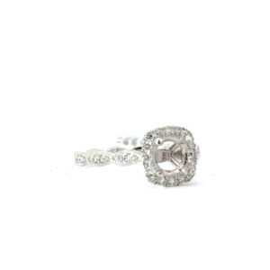 14kt white gold diamond cushion halo tw 0.34cts semi mount SI1, H