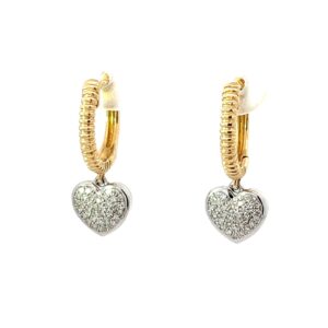 14kt two tone diamond dangle pave heart huggie earring tw 0.24cts VS2, H