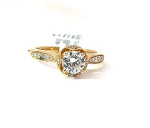 14kt yellow gold diamond semi mount tw 0.18cts Antique look VS2,G color CENTER CZ
