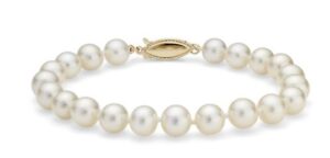 14kt yellow gold Akoya pearl strand bracelet 7mm-7.5mm 8"