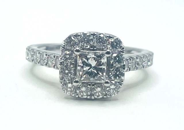 B .jpg 14kt white gold diamond princess cut cushion halo bridal set C 1/2ct D tw 2.00cts SI1, near colorless G/H color
