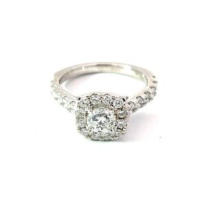14kt white gold diamond cushion bridal set C tw 1/2ct tw 2.00cts SI clarity, near colorless G/H color