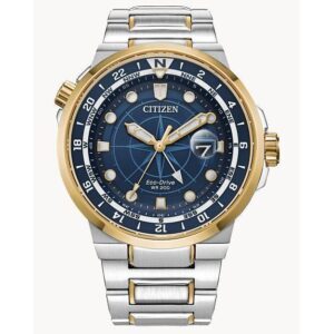 Mans Eco- Drive two tone with date blue dial WR 200 meters bracelet watch