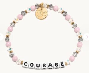 Little Words Project "courage" light pink and clear beaded stretch bracelet