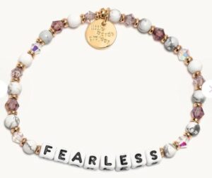 Little Words Project "Frealess" white and lavendar beaded stretch bracelet