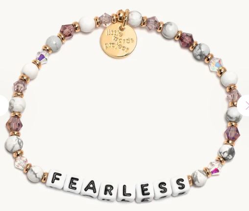 CW DEA AMD .jpg Little Words Project "Frealess" white and lavendar beaded stretch bracelet