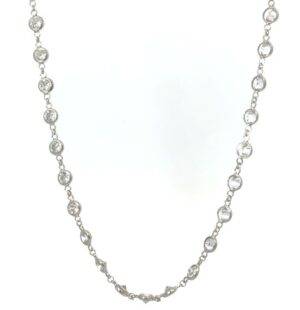 Sterling silve beaded chain cz by the yard with claw catch rhod plated 36"