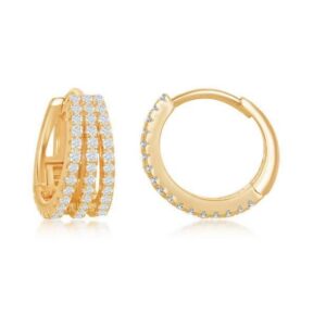 Sterling Silver gold plated cubic zirconia huggie small hoop earring