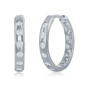 Sterling Silver rhodium plated 18mm Cubic Zirconia Hoop Earrings