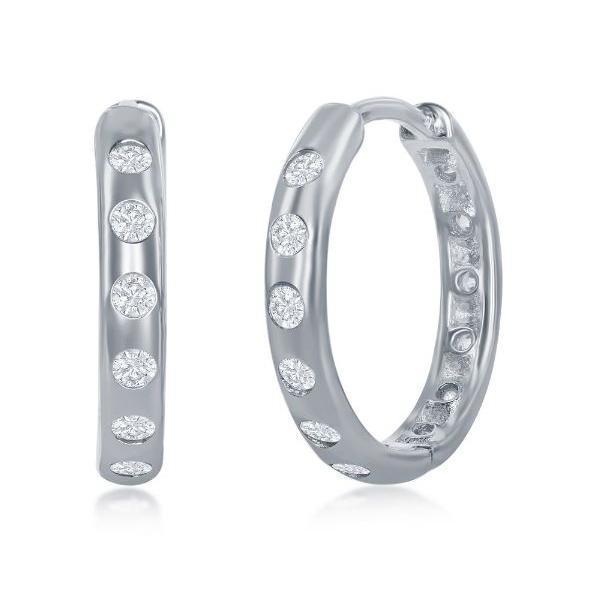 D .jpg Sterling Silver rhodium plated 18mm Cubic Zirconia Hoop Earrings