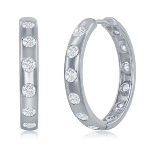 Sterling Silver 25mm cubic zirconia huggie hoop earring